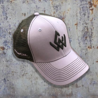 grey and black hat